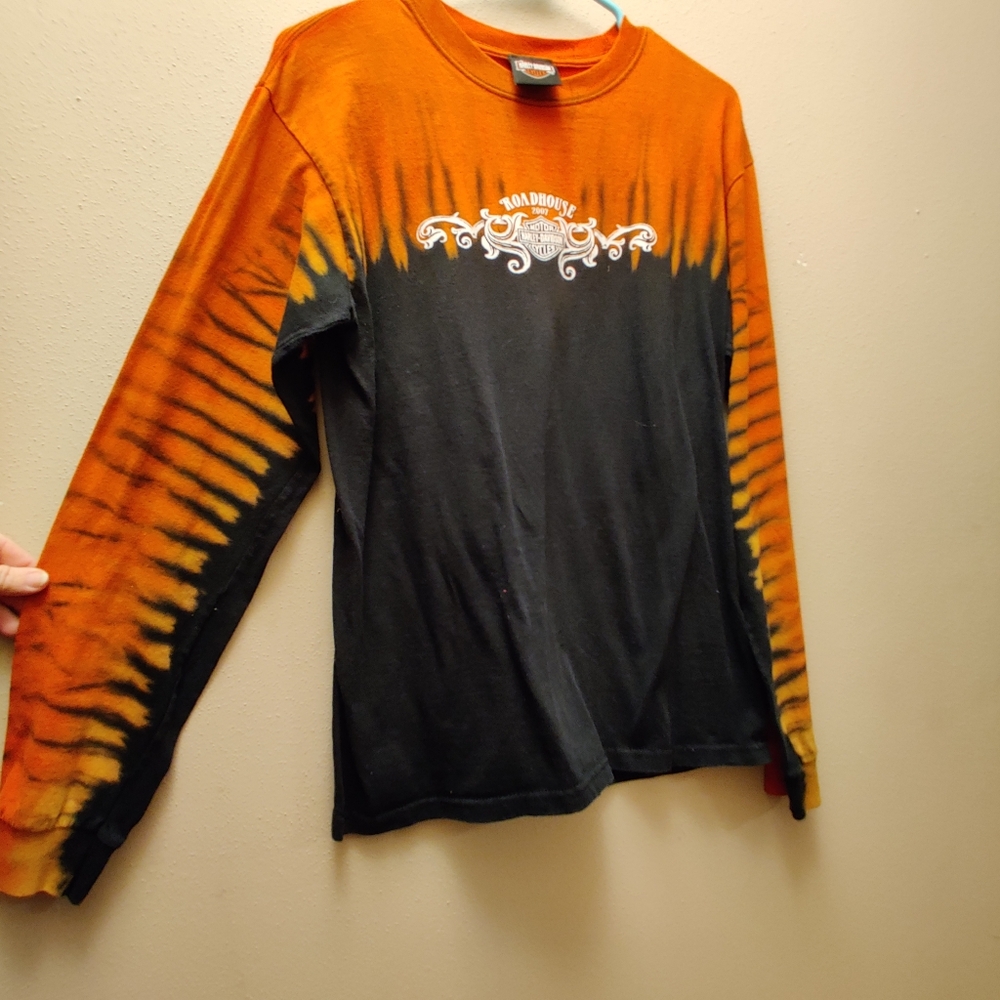 Womens Harley Davidson Orange and Black Long Sleeve Shirt Size M - Picture 6 of 8